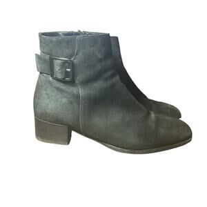 Aquatalia Black Suede Buckle Ankle Booties - Size 9